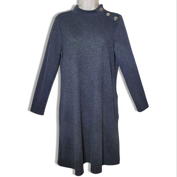 Spense Grey Long Sleeve Crew Neck Pocket Snap Button Detailed RIbbed Dress - Picture 1 of 7